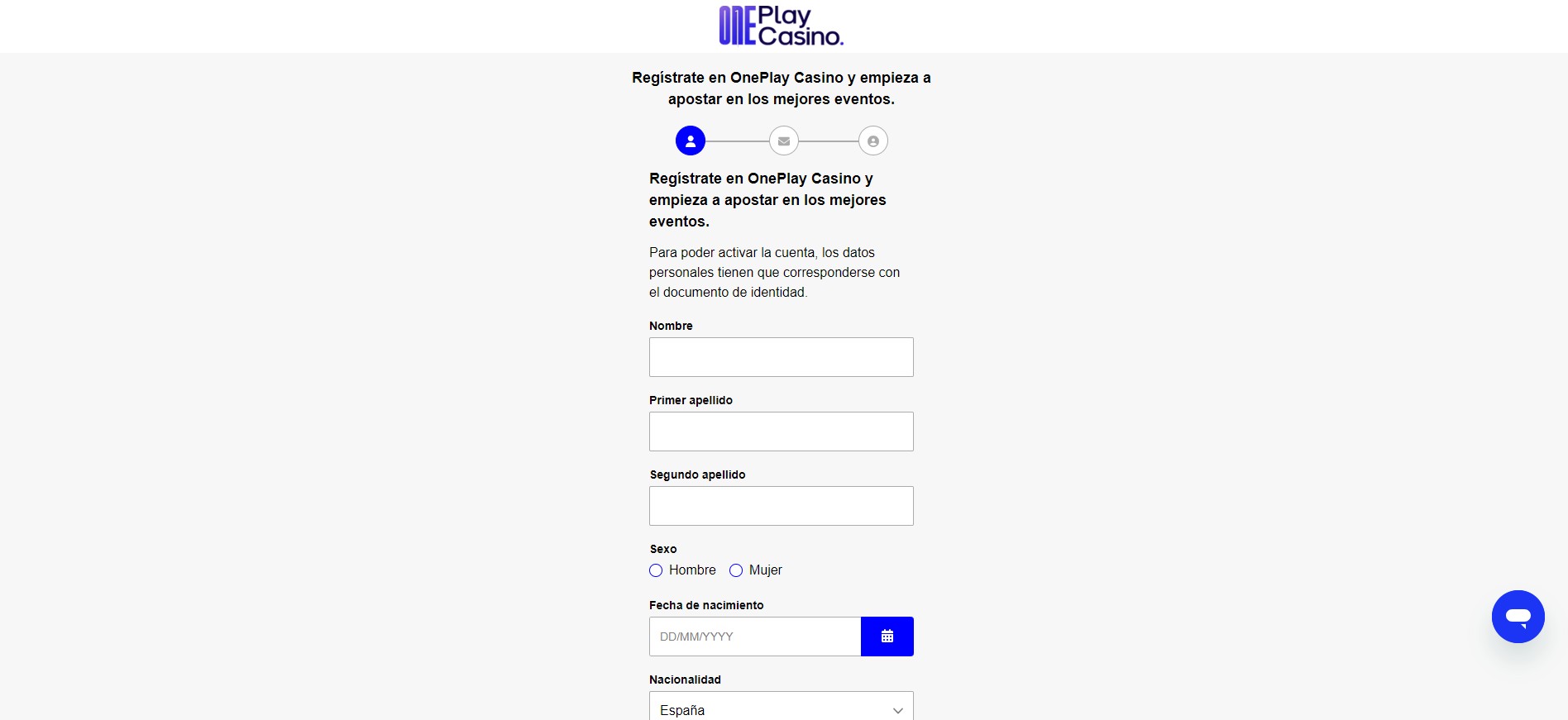 OnePlay Casino España Registro