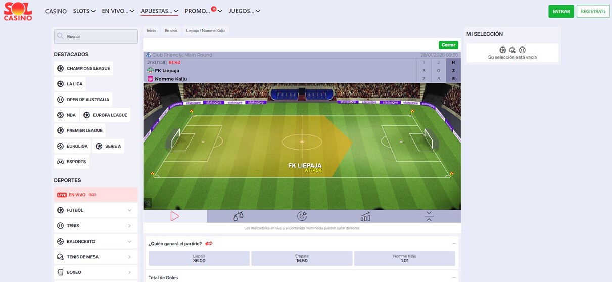 Sol Casino Apuestas deportivas Apuestas en vivo pc