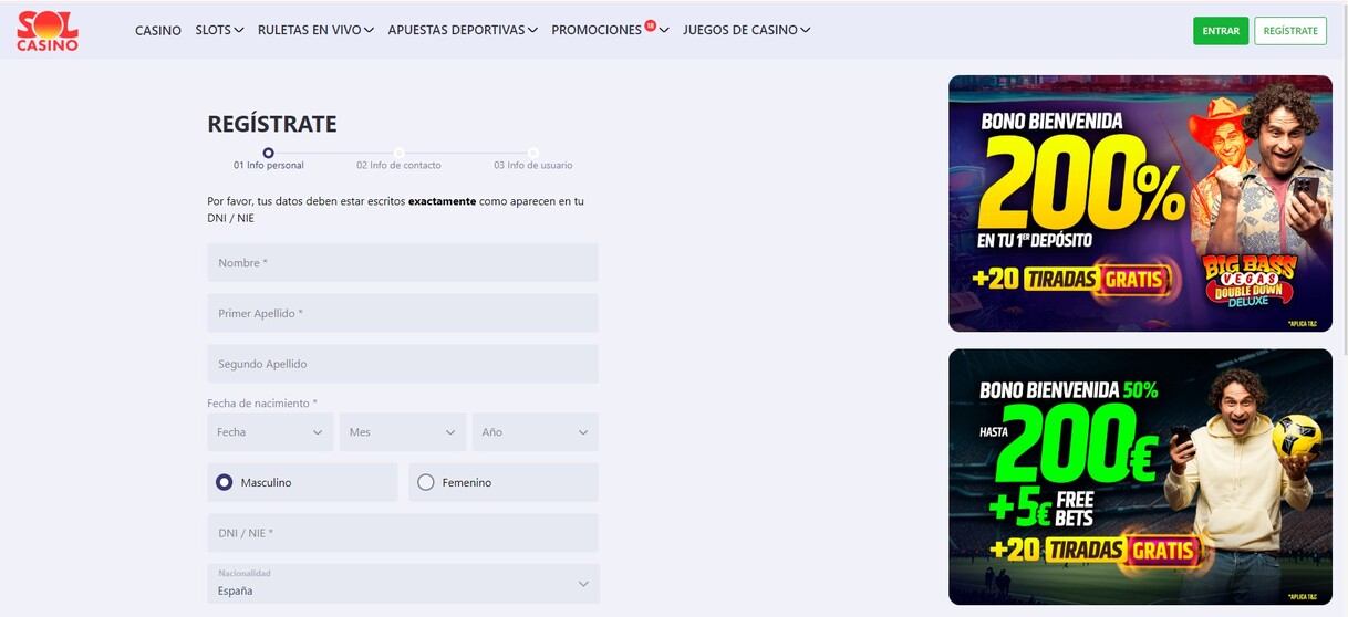 Sol Casino Apuestas deportivas Registro pc