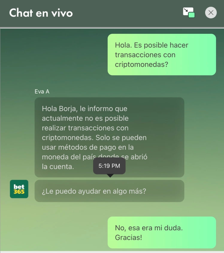 Bet365 resolucion chat