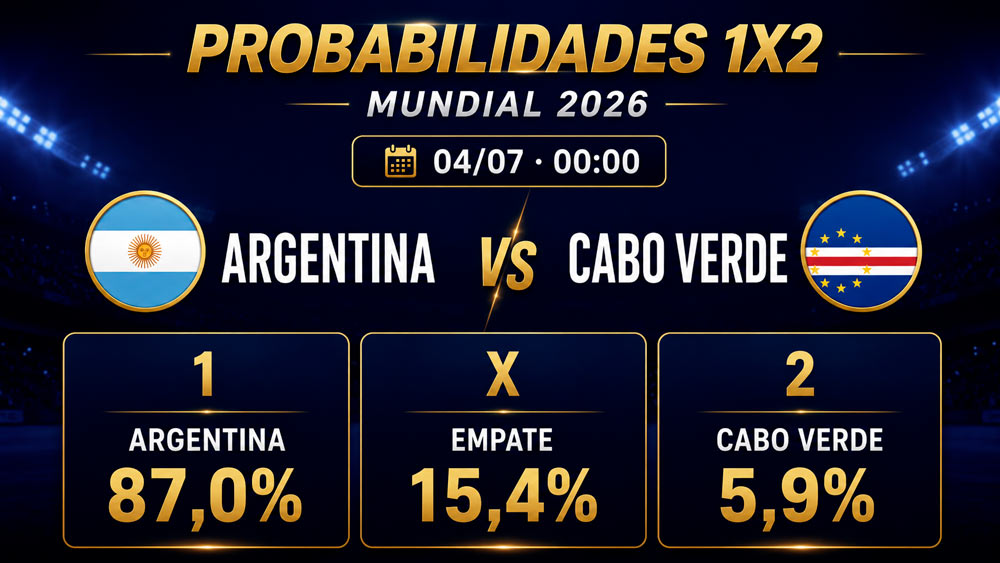 Porcentajes y probabilidades de Argentina vs Cabo Verde en dieciseisavos del Mundial 2026