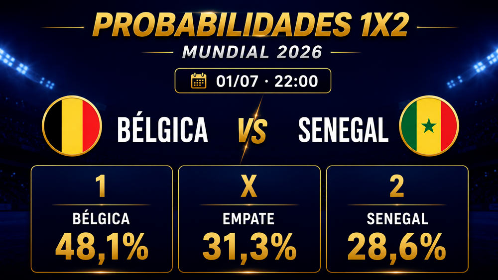 Porcentajes y probabilidades de Bélgica vs Senegal en dieciseisavos del Mundial 2026
