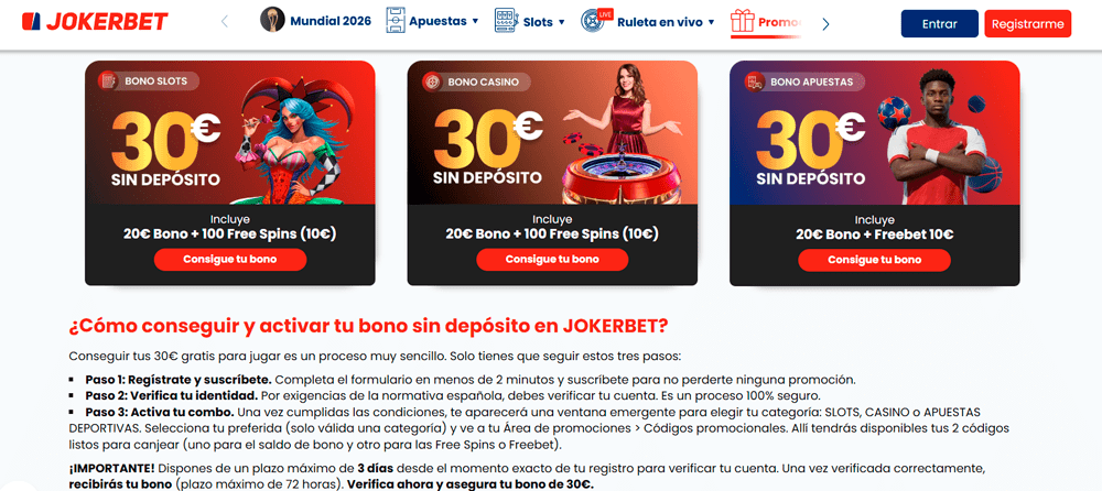 Bono de casino 30€ en JOKERBET