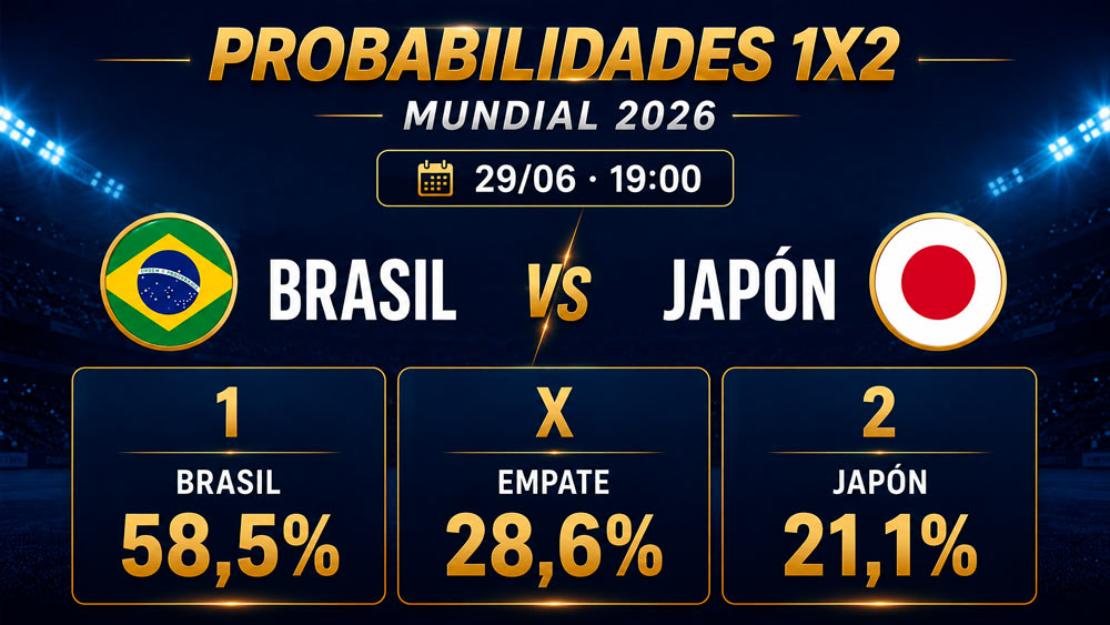 Brasil vs Japon probabilidades y porcentajes