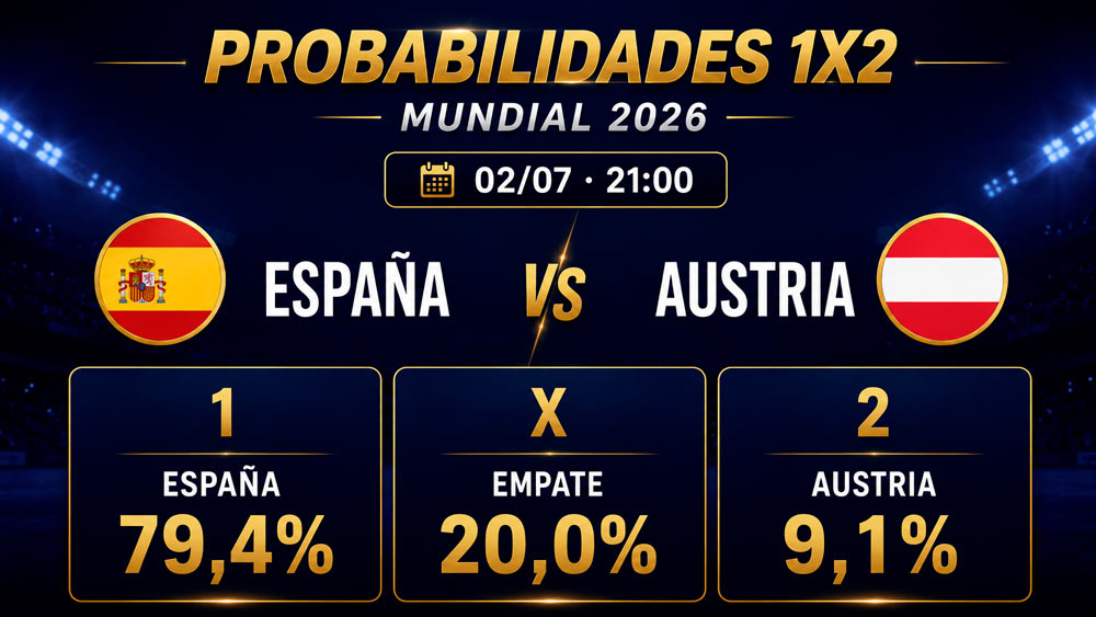 Porcentajes y probabilidades de España vs Austria en dieciseisavos del Mundial 2026