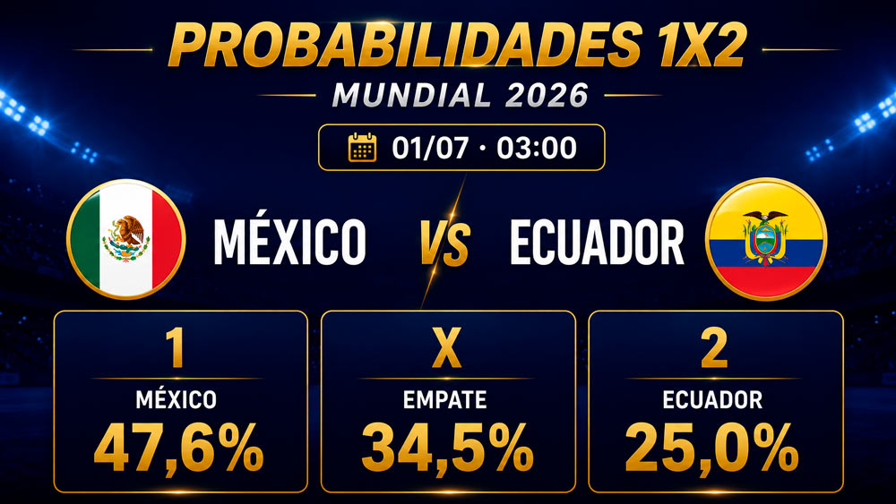 Porcentajes y probabilidades de México vs Ecuador en dieciseisavos del Mundial 2026