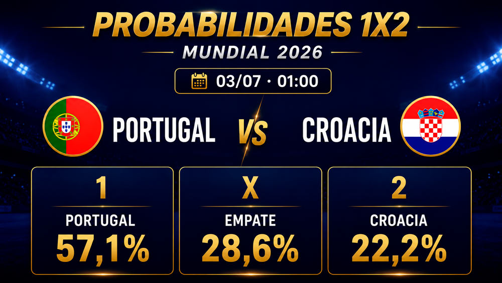 Porcentajes y probabilidades de Portugal vs Croacia en dieciseisavos del Mundial 2026