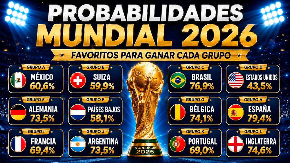 Porcentajes de ganar de cada grupo del Mundial 2026