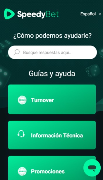 Speedybet Casino Atención al cliente España versión móvil