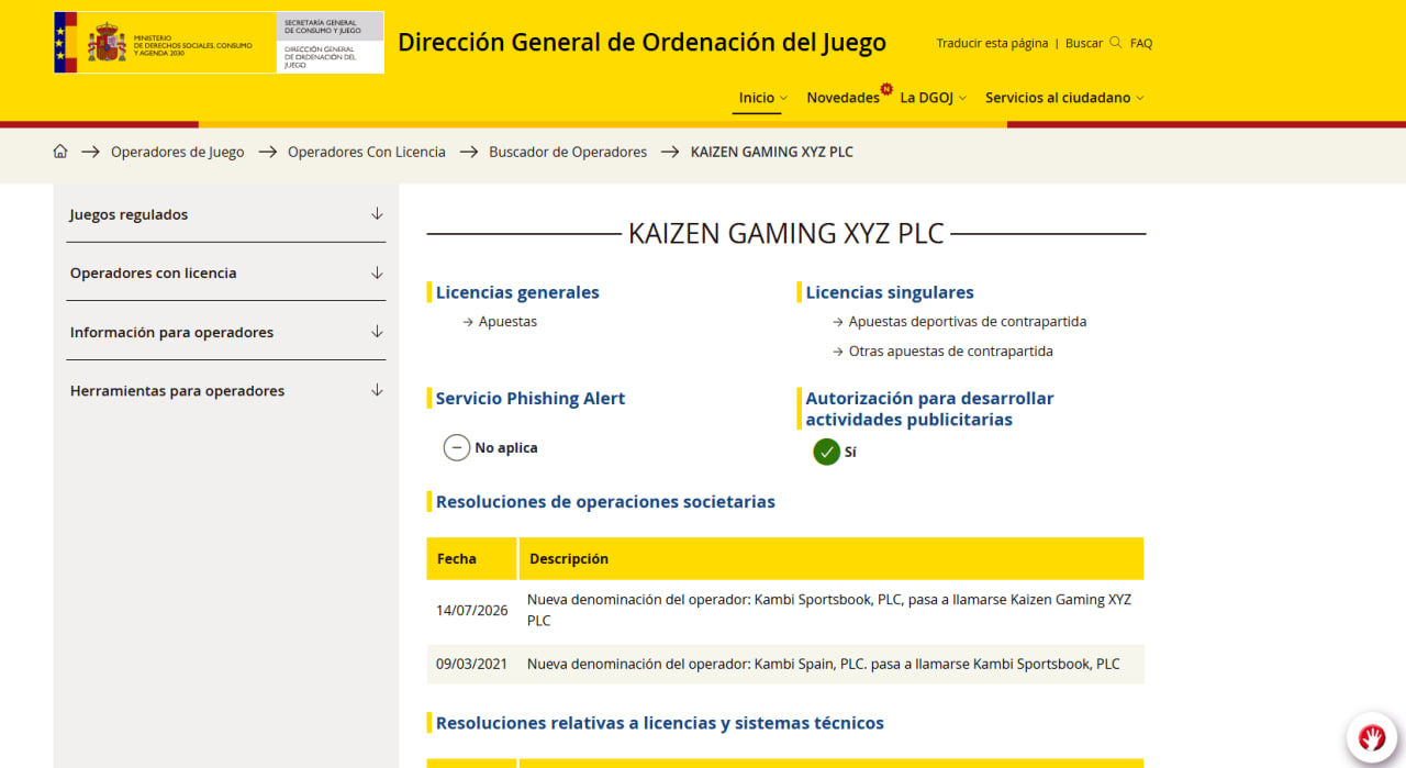 Kaizen gaming licencia en España