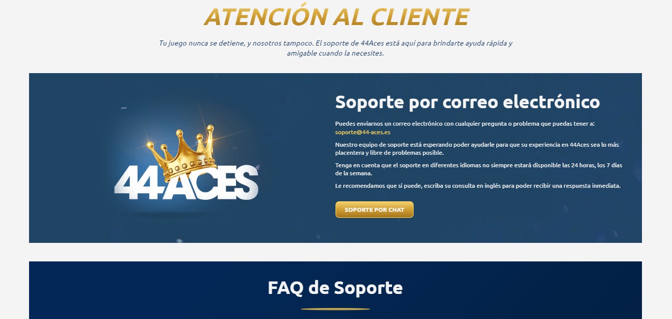 44Aces Casino España Atención al cliente