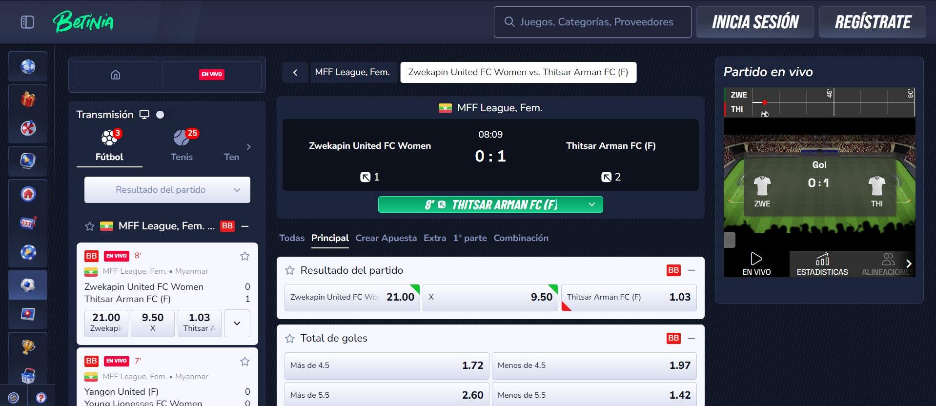 Betinia apuestas en directo España pc
