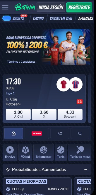 Betinia apuestas Página principal España