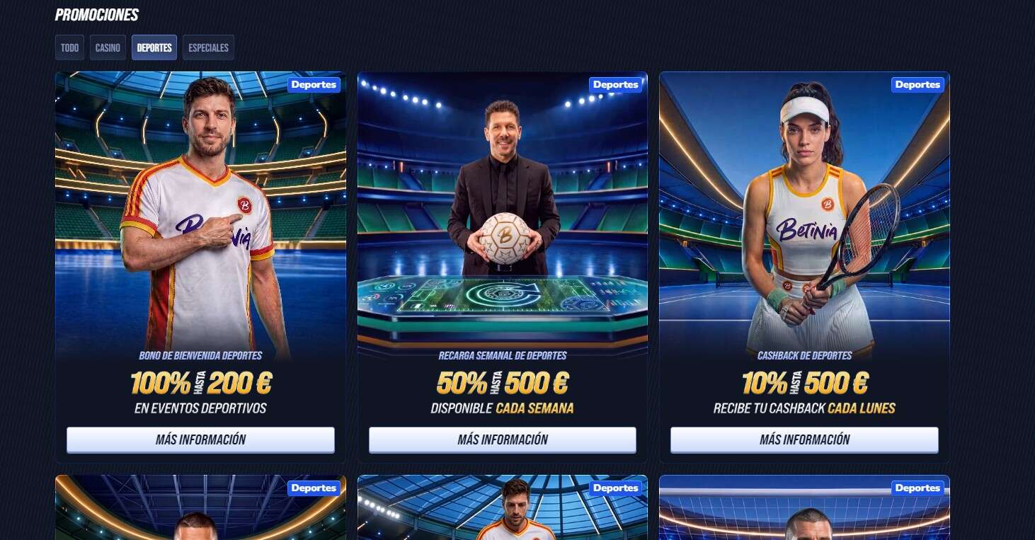 Betinia apuestas Promociones España pc