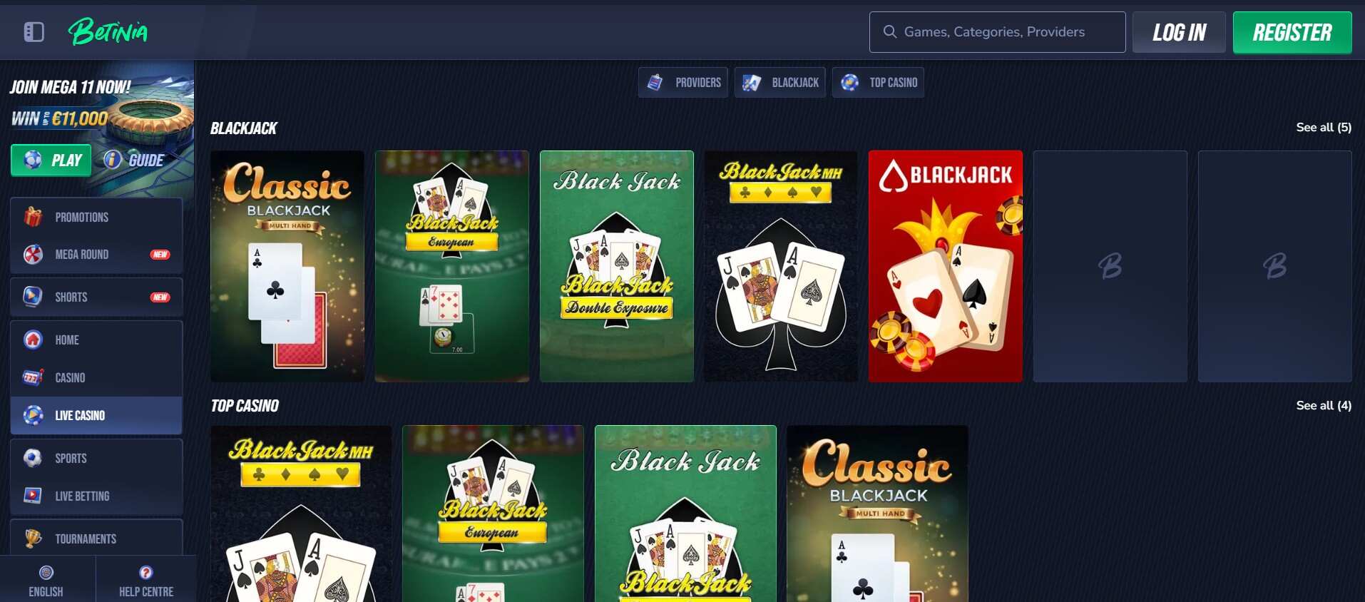 Betinia casino en vivo España pc