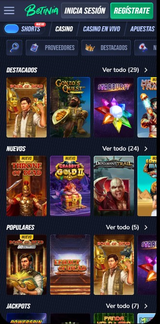 Betinia casino Página principal España