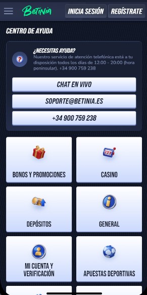 Betinia centro de ayuda España móvil