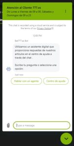 Chat en vivo Bet777 España