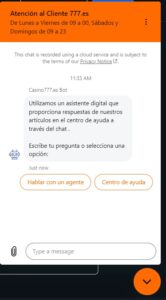 Chat en vivo Casino777 España