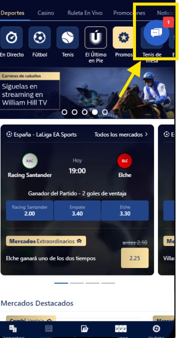 MEnsaje en el chat william hill