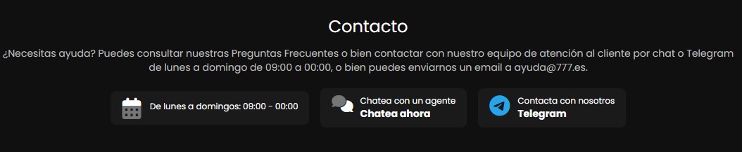 Métodos de contacto Bet777 España