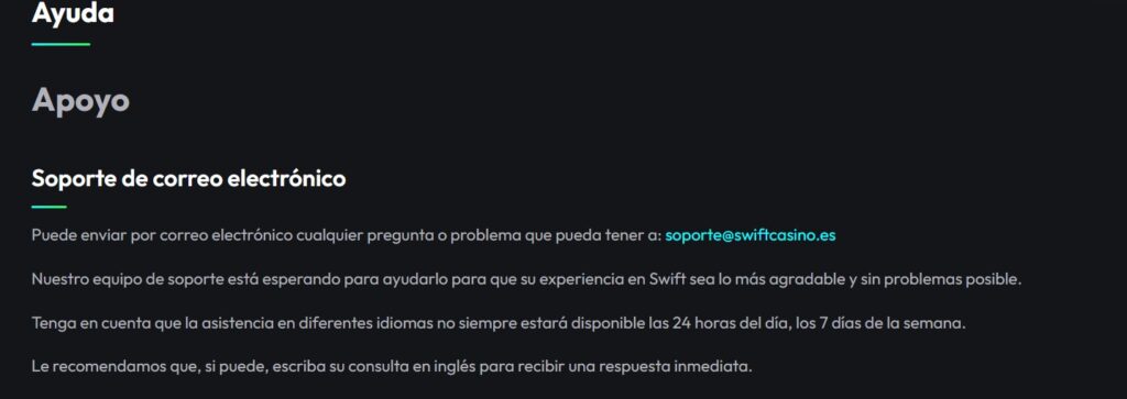 Swift casino correo electronico españa