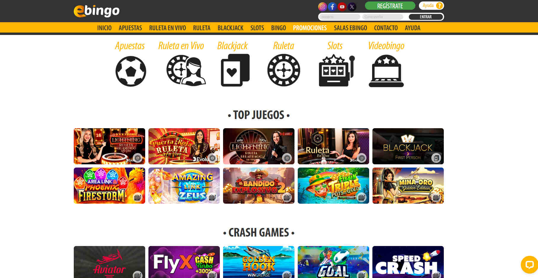 Ebingo Casino Página principal 