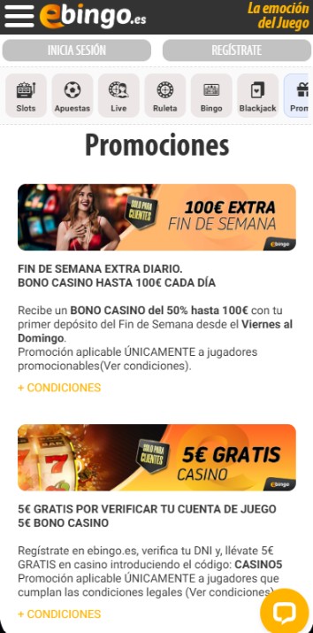 Ebingo Casino Promociones móvil