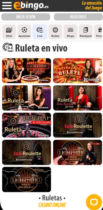 Ebingo Casino Ruleta en vivo