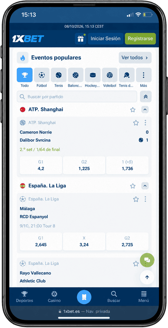 Experiencia móvil en 1xbet