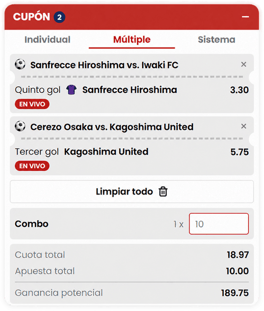 Boleto de apuestas deportivas de JOKERBET