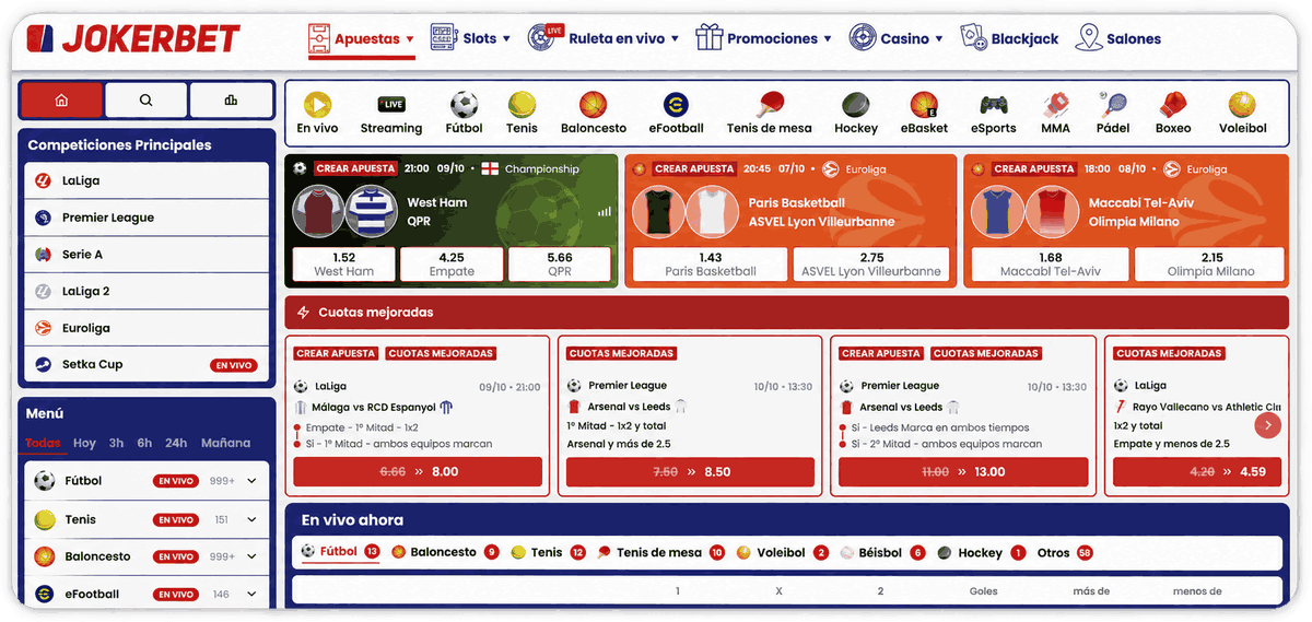 Oferta de apuestas deportivas en JOKERBET