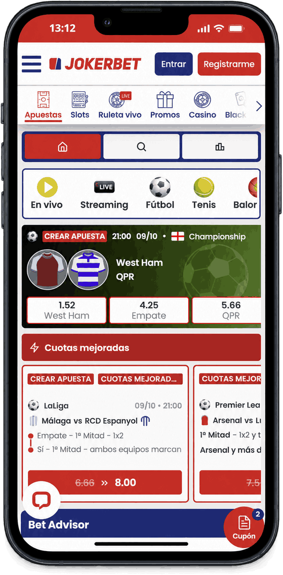 Interfaz móvil de apuestas de JOKERBET