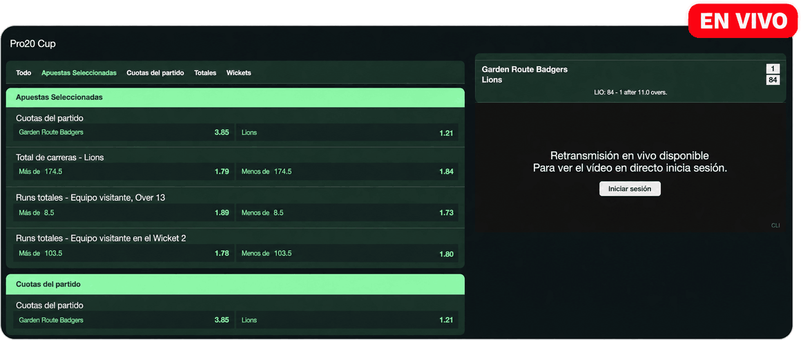 Página de Speedybet con apuestas en vivo